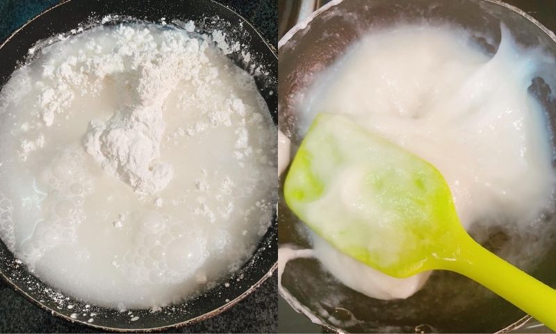 Nấu bột nếp đến khi sánh lại